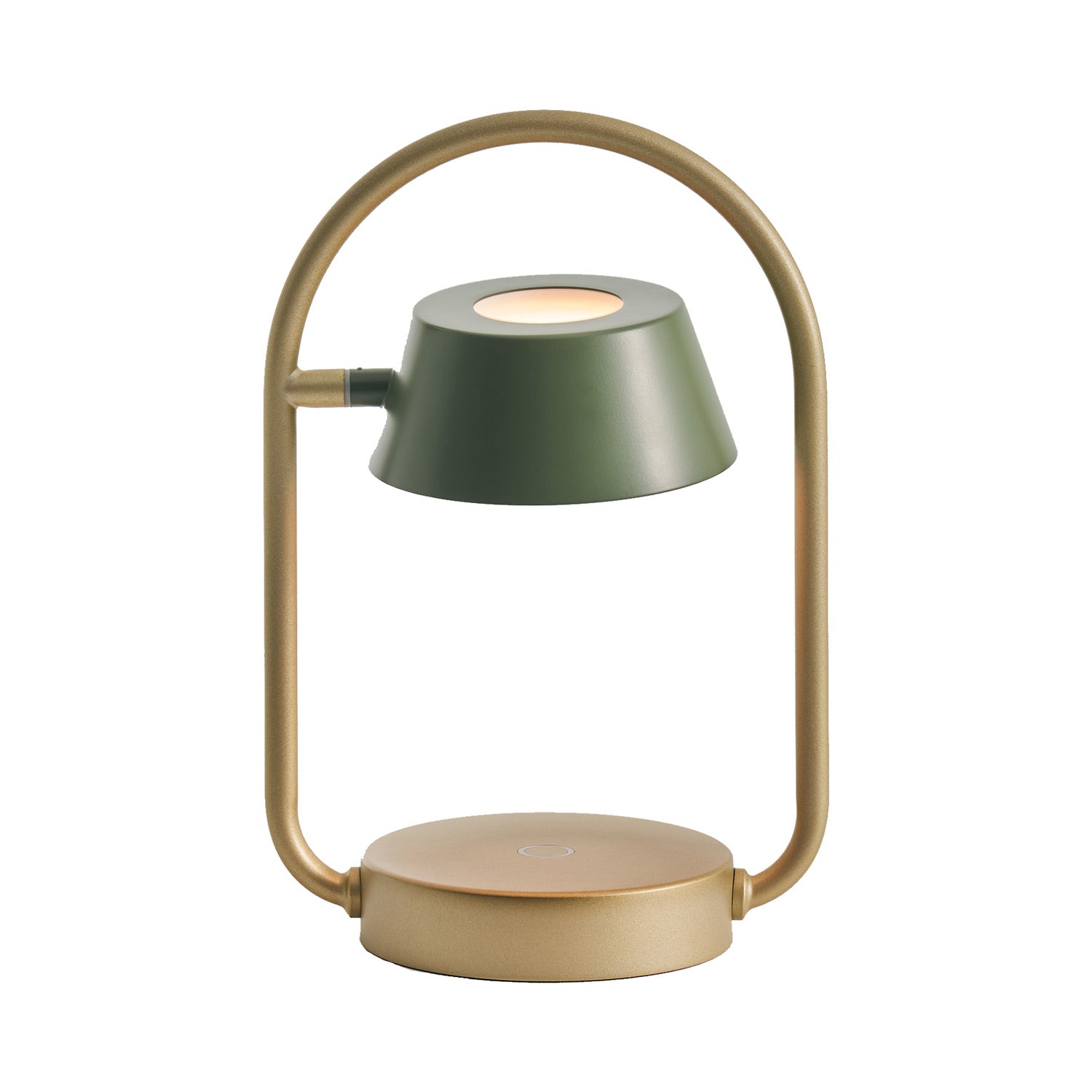 Olo Rechargeable LED Table Lamp in Olive Green with Champagne Gold.