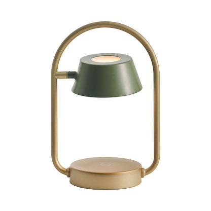 Olo Rechargeable LED Table Lamp in Olive Green with Champagne Gold.
