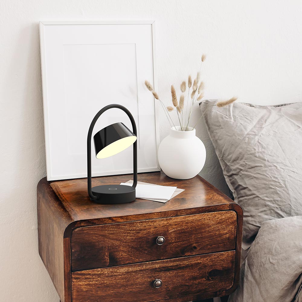 Olo Rechargeable LED Table Lamp in bedroom.