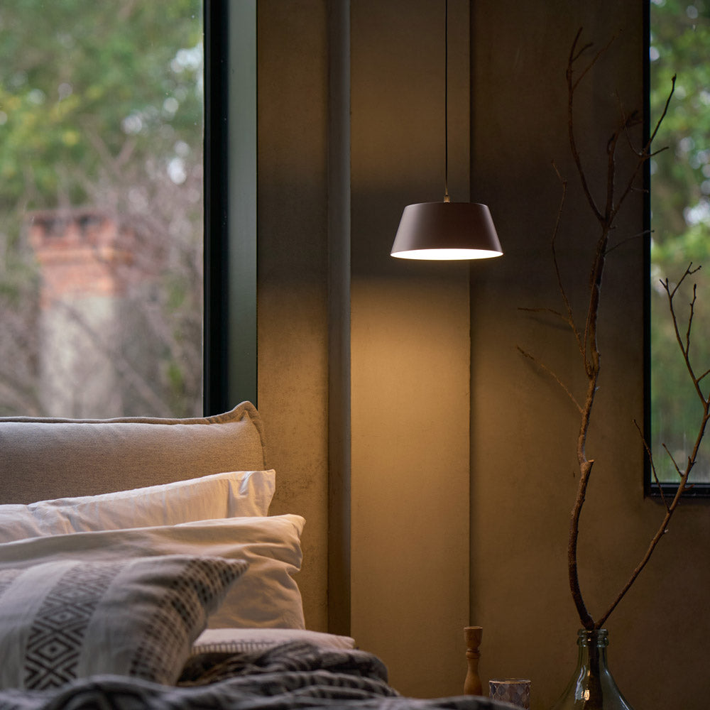 Olo Single LED Pendant Light in bedroom.