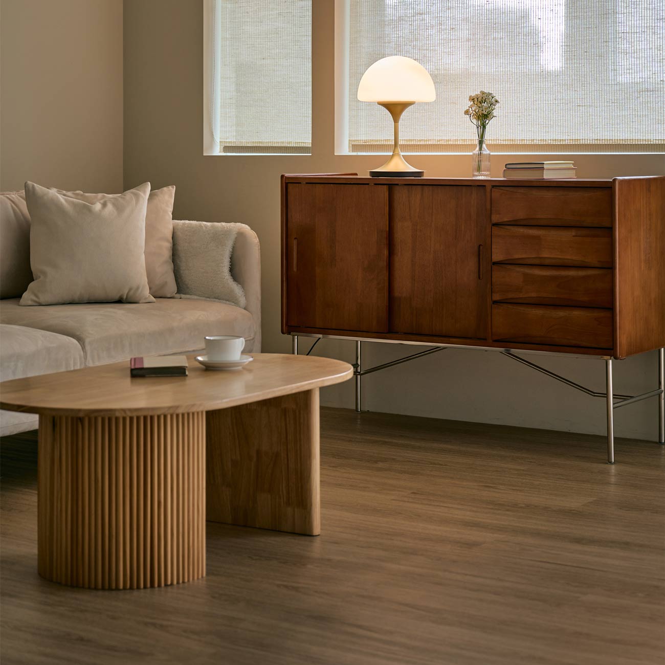 Pensee LED Table Lamp in living room.