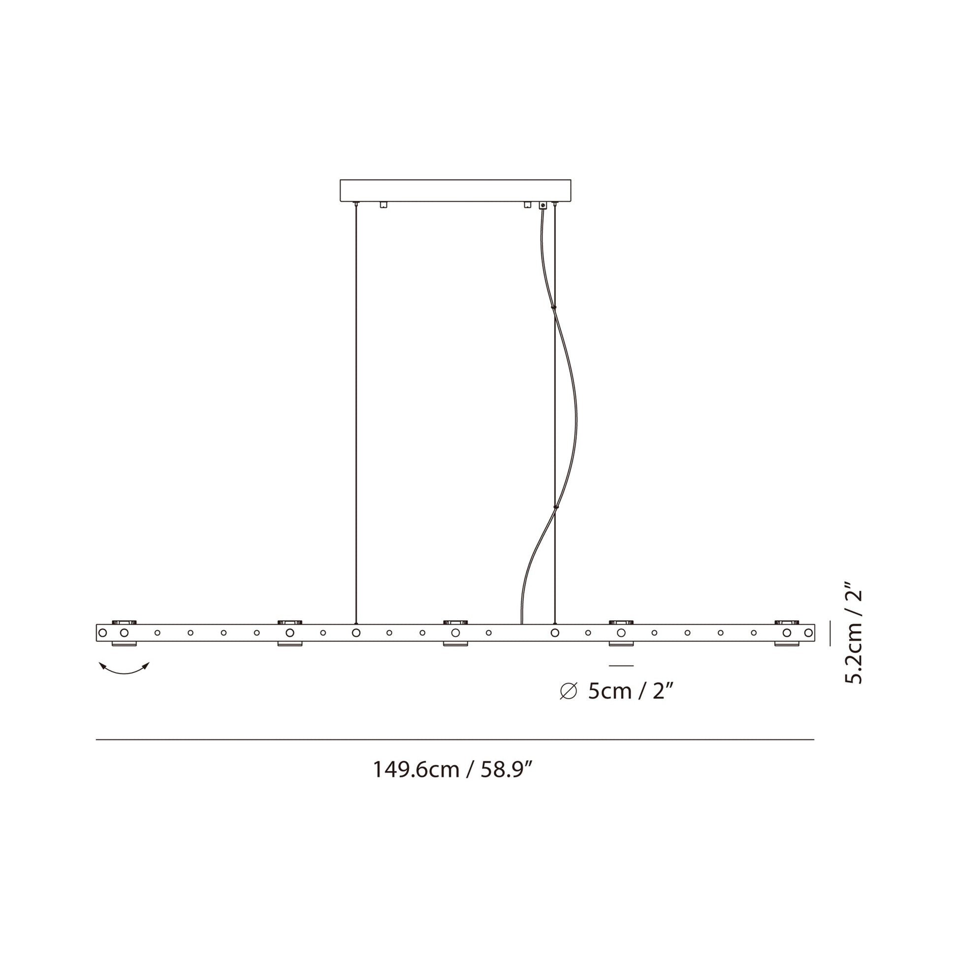 Tram LED Pendant Light - line drawing.