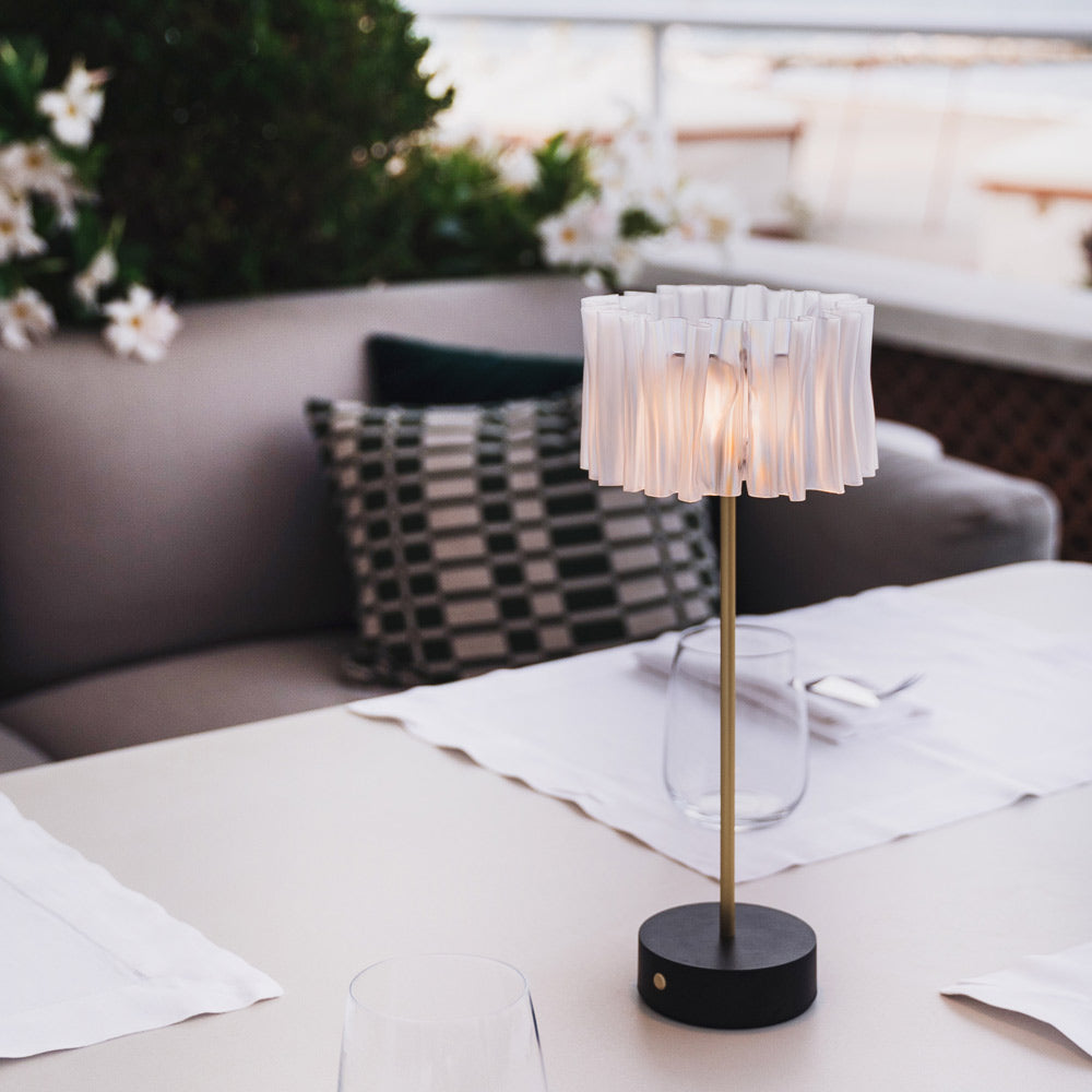 Accordeon Battery LED Table Lamp in Outside Area.