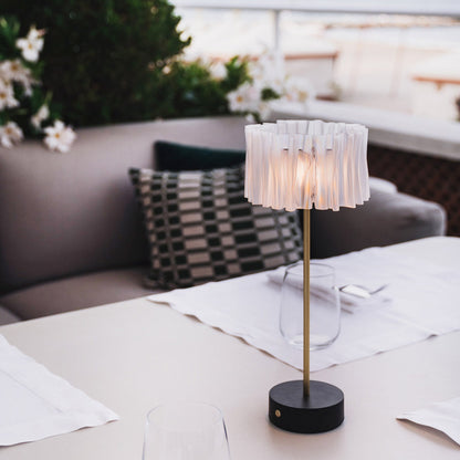 Accordeon Battery LED Table Lamp in Outside Area.