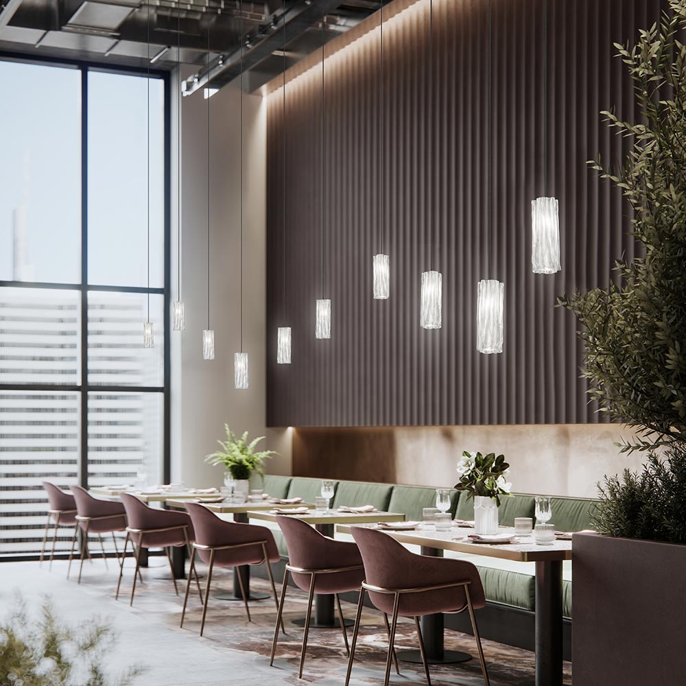 Accordeon LED Pendant Light in restaurant.