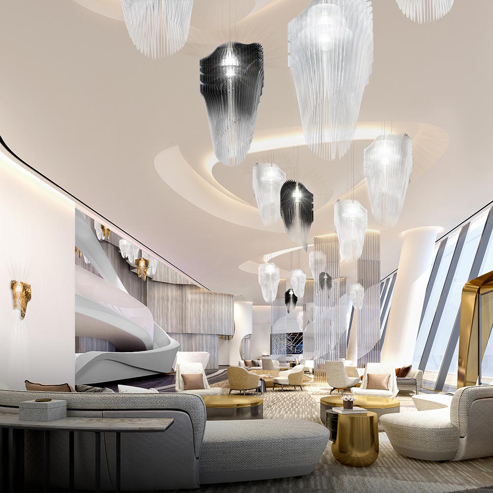 Avia Pendant Light in hotel lobby.