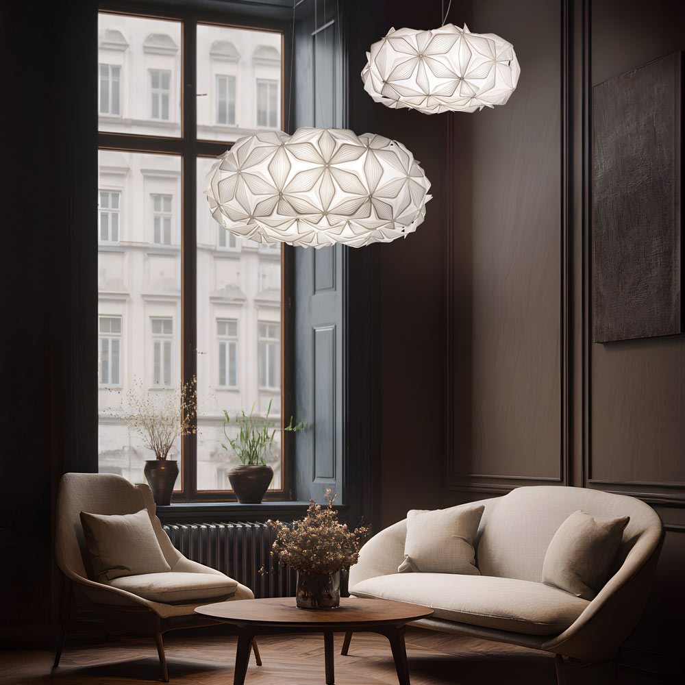 C'est La Vie Pendant Light in living room.
