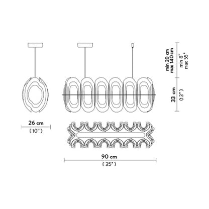 Fiordlys Linear LED Pendant Light - line drawing.