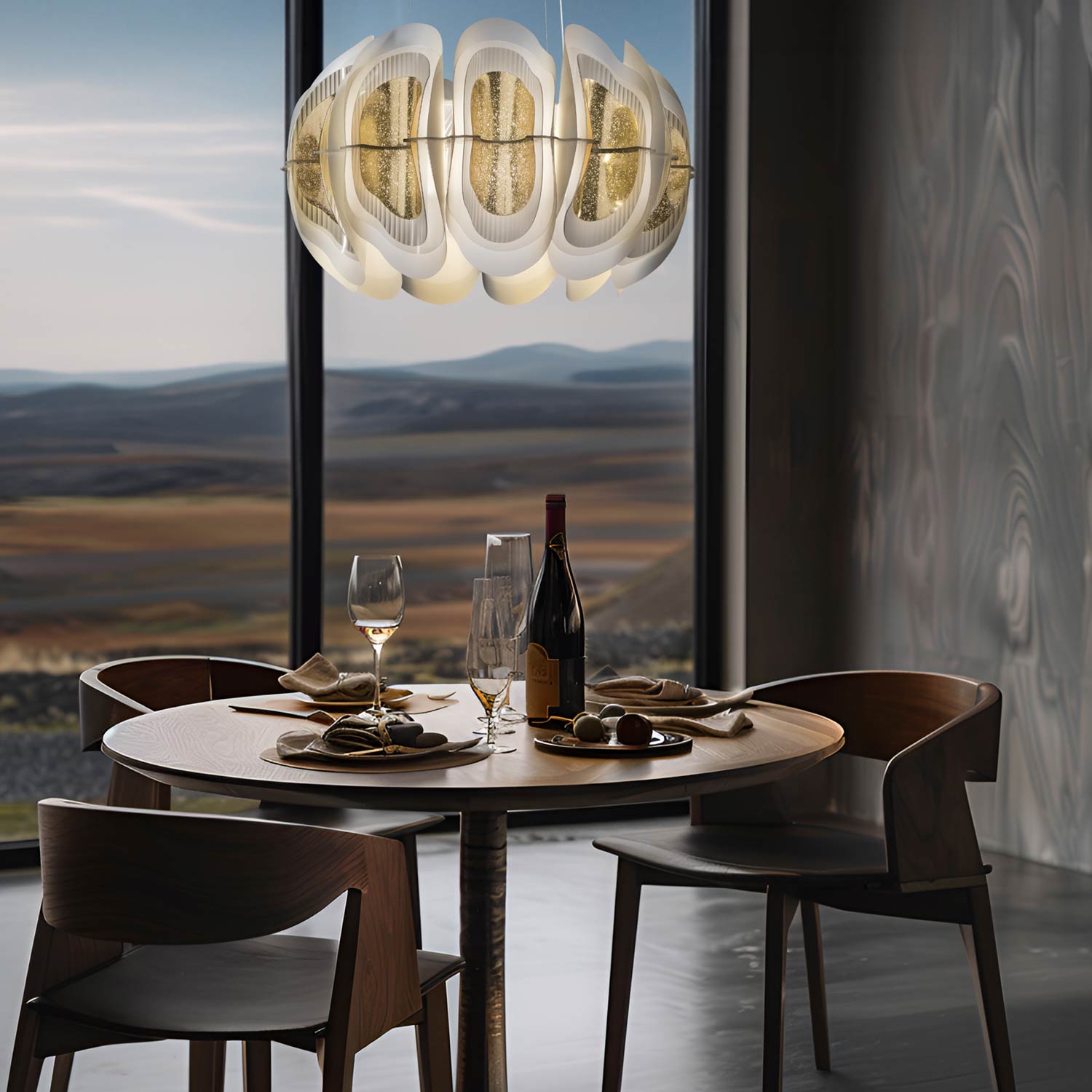 Fiordlys Round LED Pendant Light dining room.