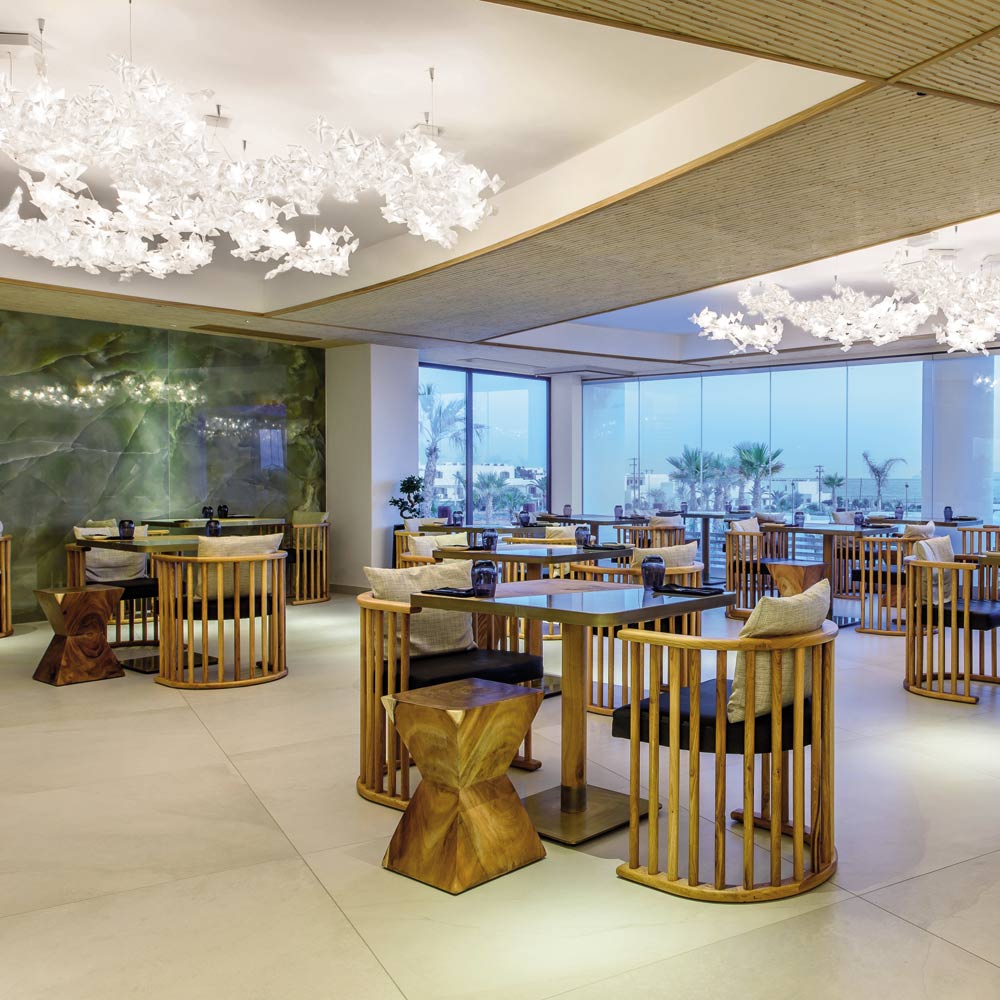 Hanami Linear Suspension Light in restaurant.