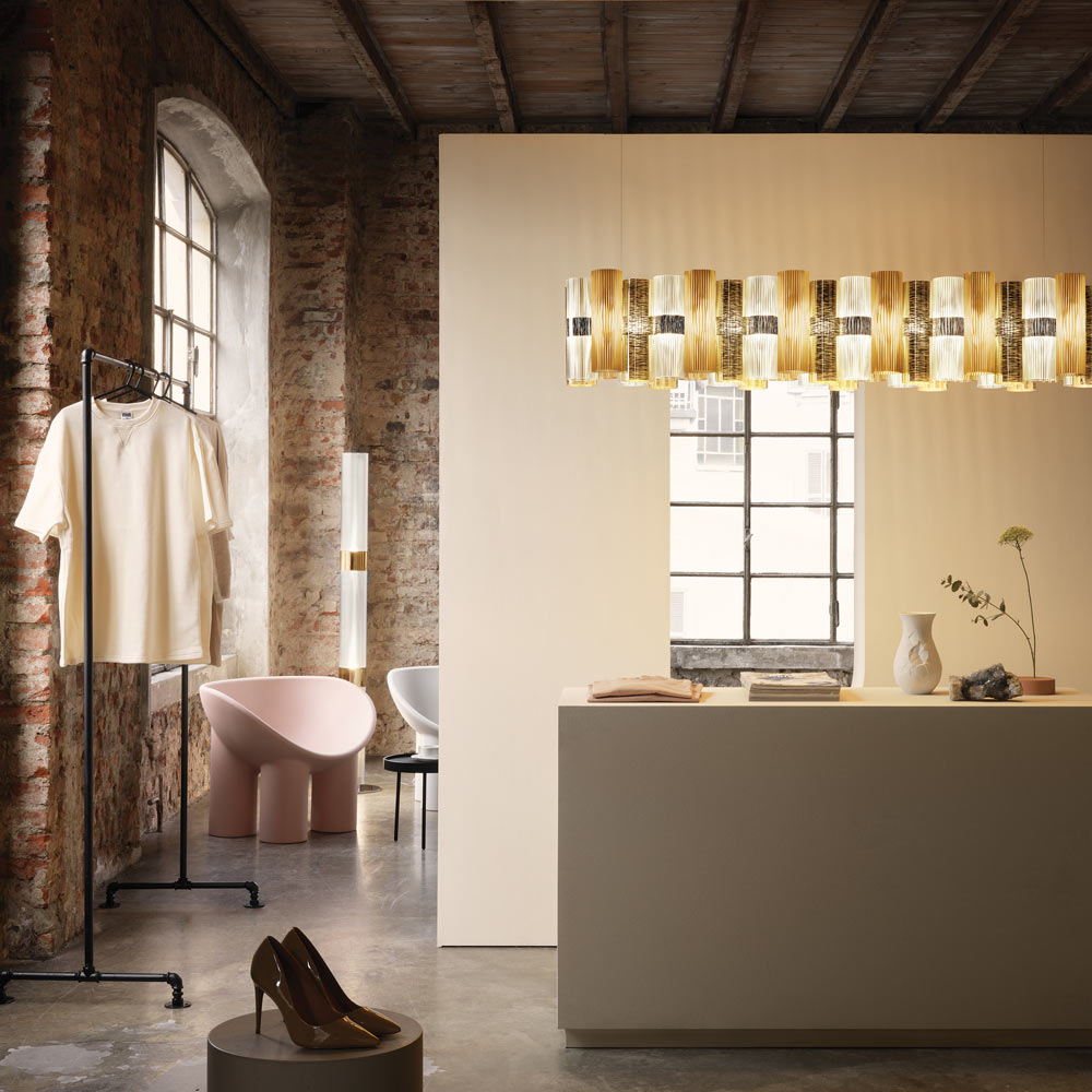 La Lollo LED Linear Pendant Light in living room.