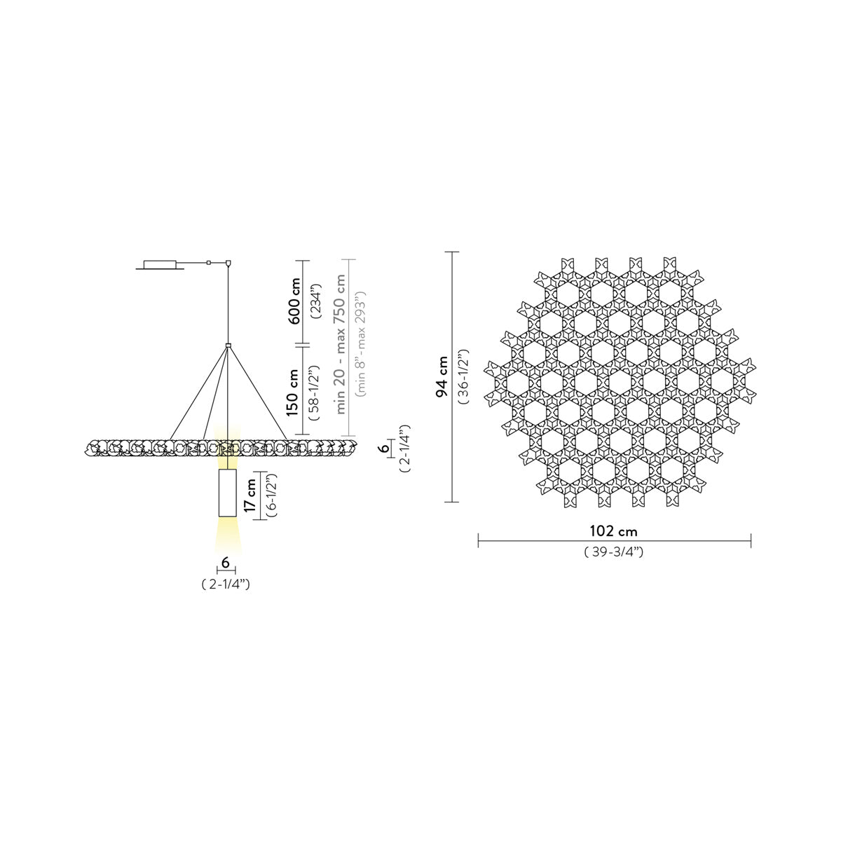 Nuvem Single Module for Nuvem Module Suspension Light - line drawing.