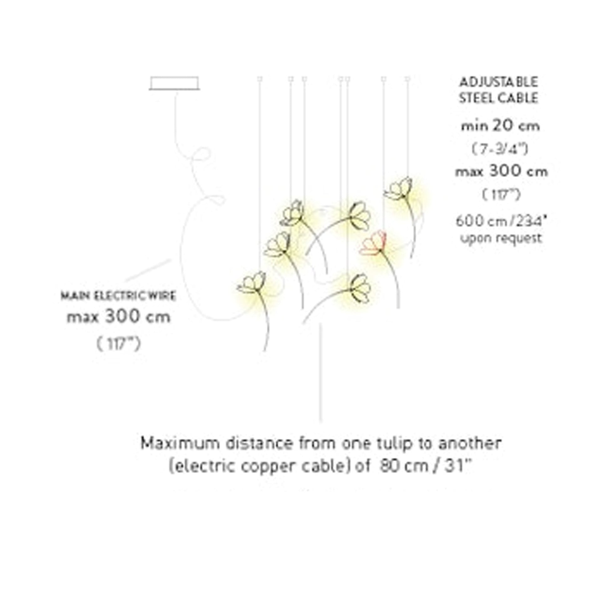 Poppy LED Pendant Light - line drawing.