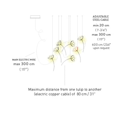 Poppy LED Pendant Light - line drawing.