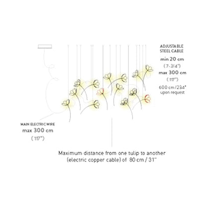 Poppy LED Pendant Light - line drawing.