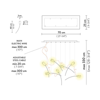 Tulip LED Linear Pendant Light - line drawing.