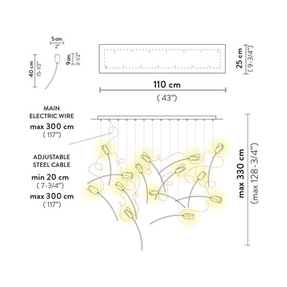 Tulip LED Linear Pendant Light - line drawing.