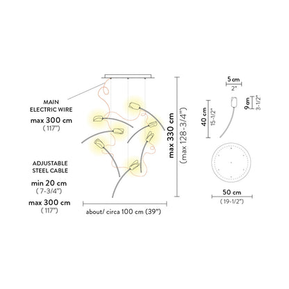 Tulip LED Round Pendant Light - line drawing.