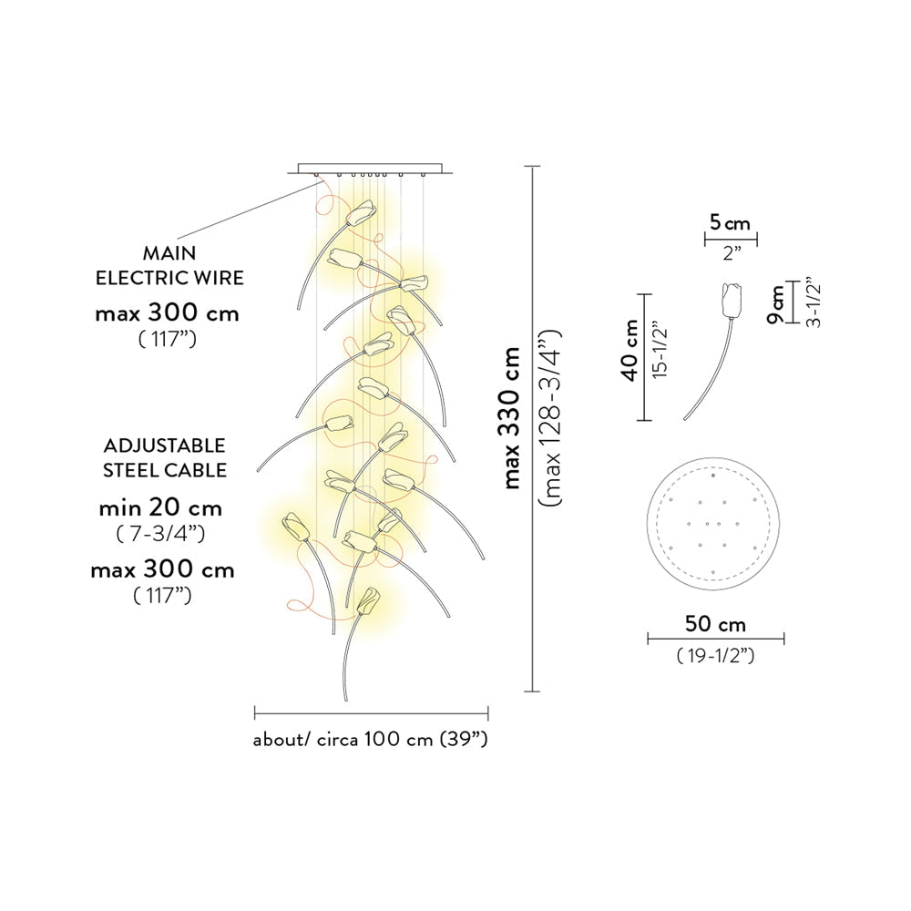 Tulip LED Round Pendant Light - line drawing.