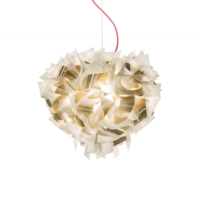Veli LED Pendant Light in White/Gold - Red Wire (Large).