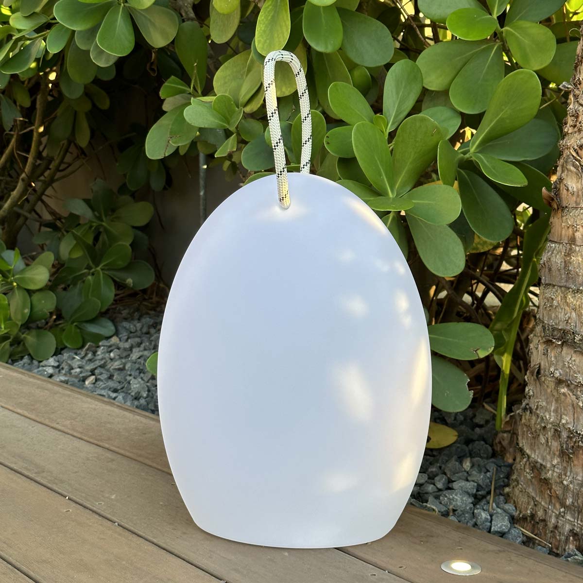 Amanda Corde Bluetooth Outdoor LED Table Lamp in Outside Area.