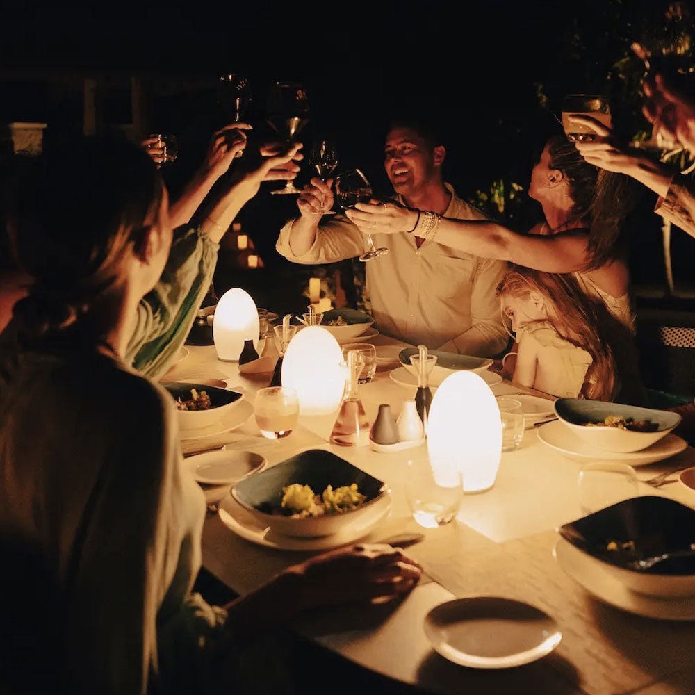 Egg Bluetooth Outdoor LED Lamp in restaurant.