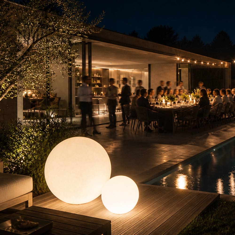 Globe Bluetooth Outdoor LED Lamp in Outside Area.