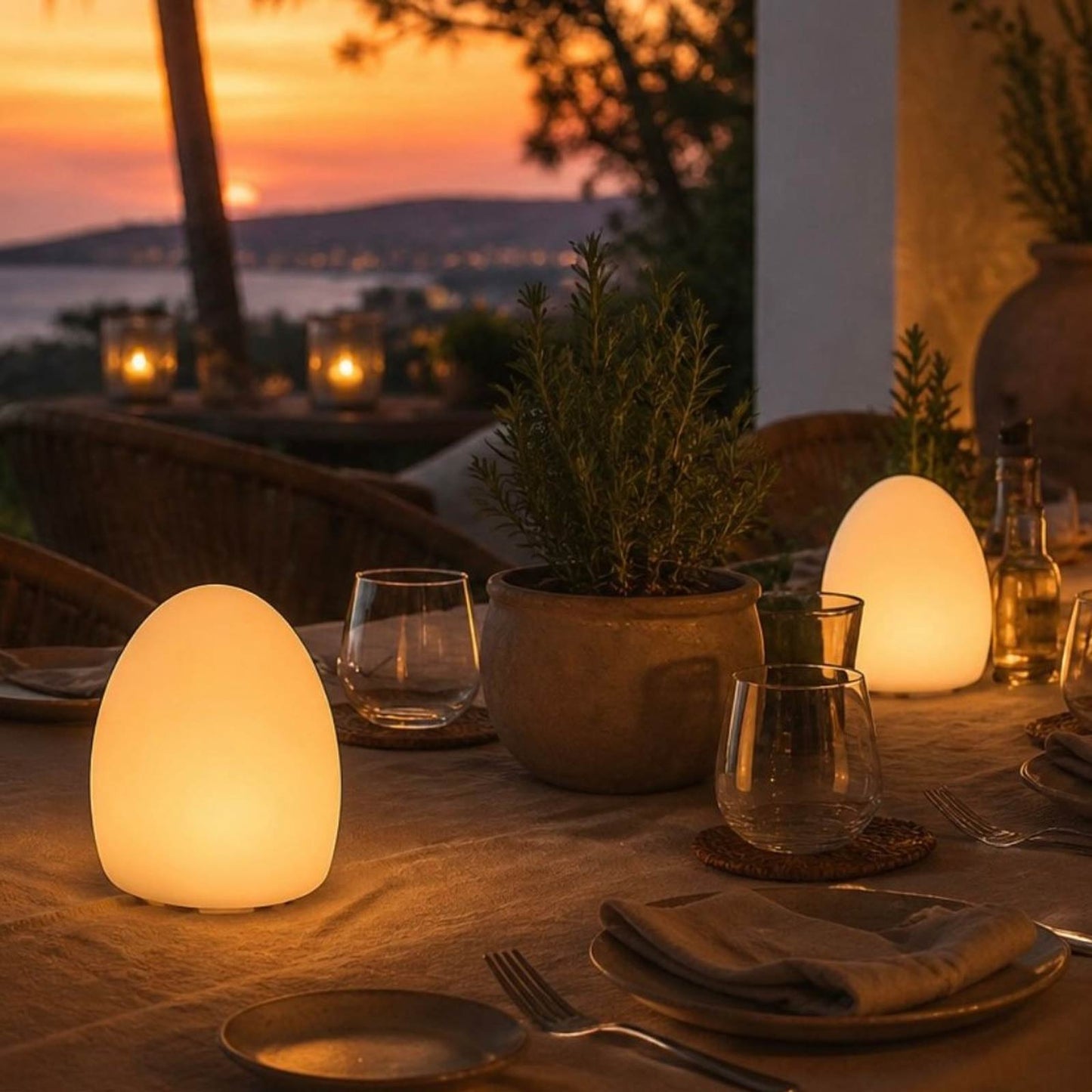 Point Bluetooth Outdoor LED Table Lamp in Outside Area.