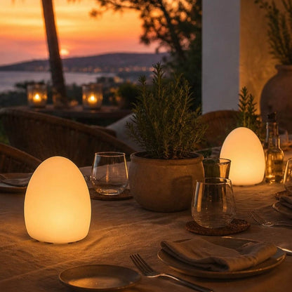 Point Bluetooth Outdoor LED Table Lamp in Outside Area.