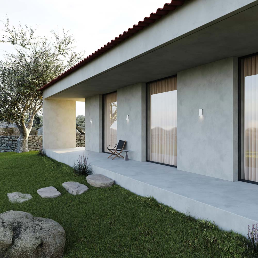 Angled Plane LED Outdoor Wall Light in Outside Area.