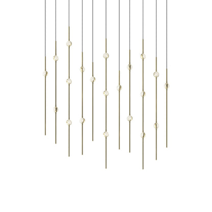 Aries Rectangle LED Pendant Light in Satin Brass/Clear.