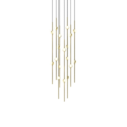 Aries Round LED Pendant Light in Satin Brass/White (12-Inch).
