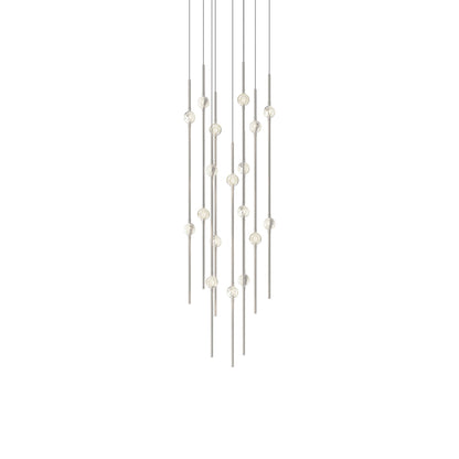 Aries Round LED Pendant Light in Satin Nickel/Clear (12-Inch).