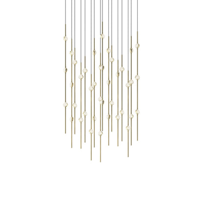 Aries Square LED Pendant Light in Satin Brass/Clear.