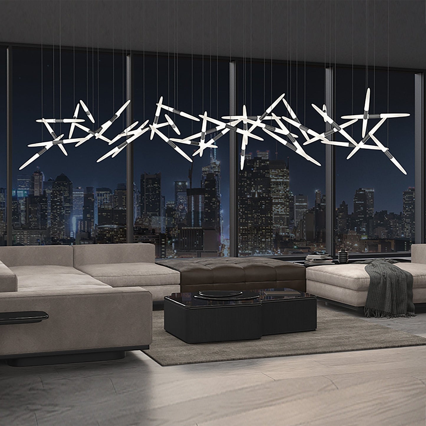 Ballet™ Spreader LED Multi Light Pendant Light in living room.