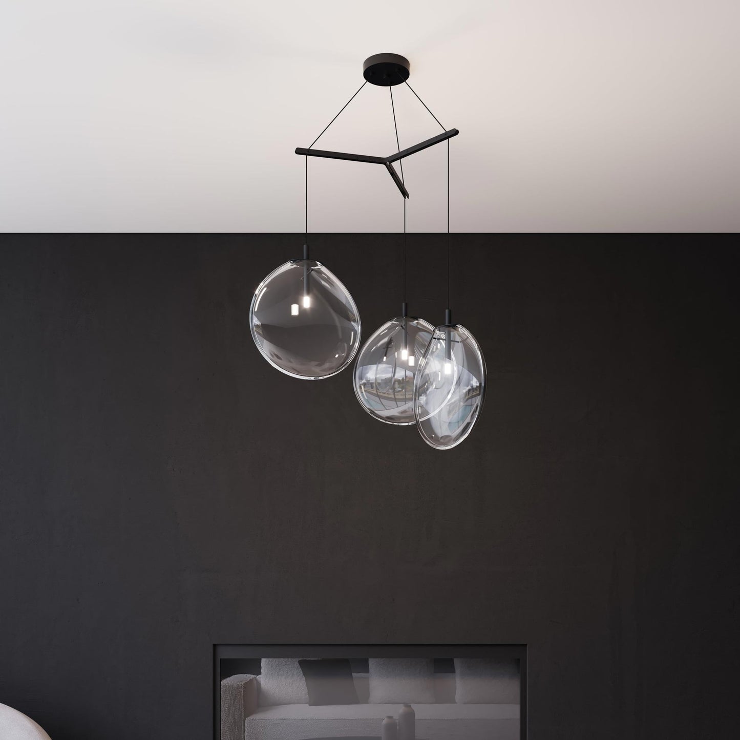 Cantina 3-Light Tri-Spreader LED Pendant Light in living room.