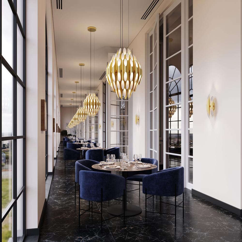 Chimes Tiered LED Pendant Light in restaurant.