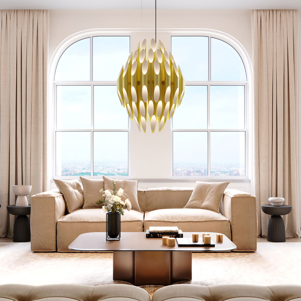 Chimes Tiered LED Pendant Light in living room.