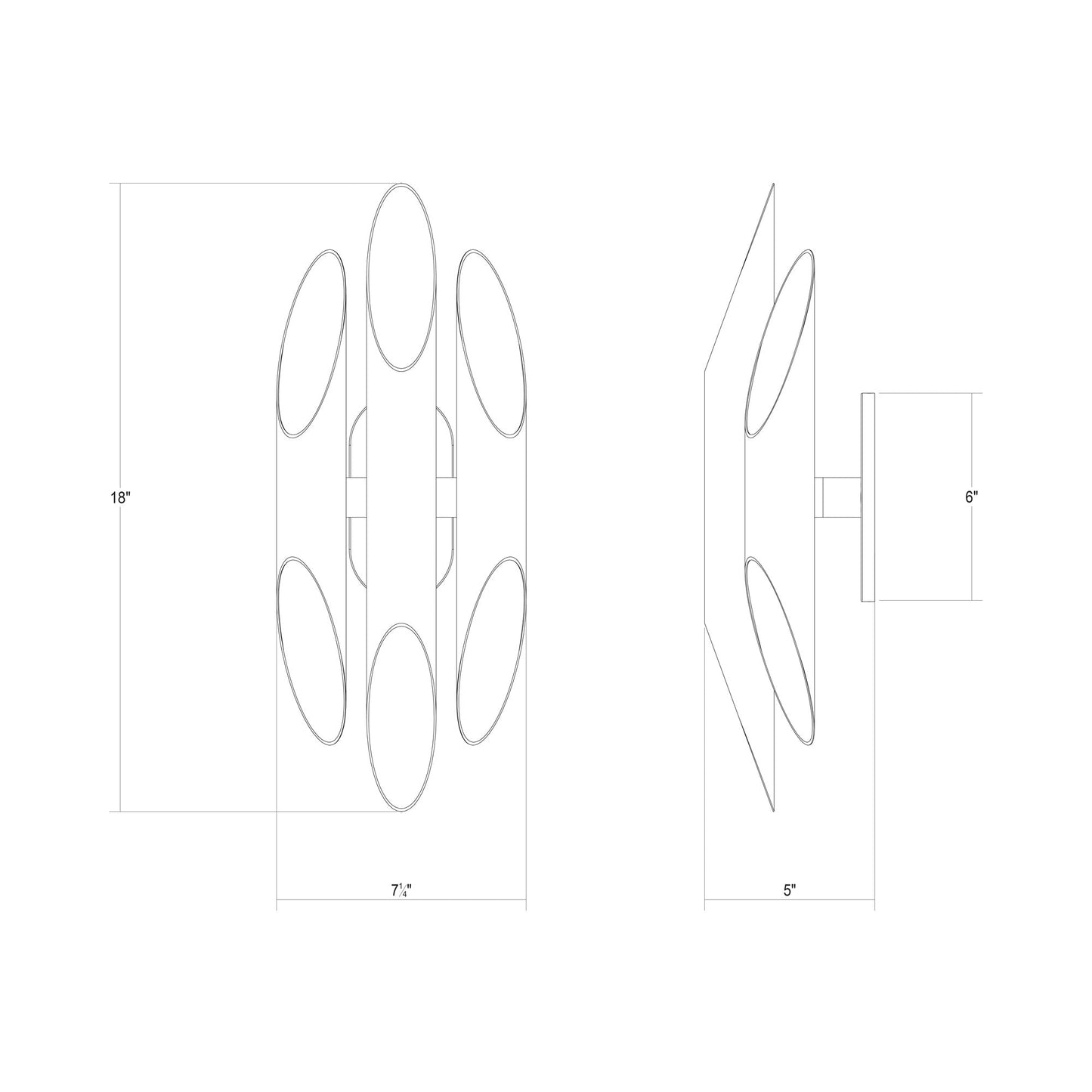 Chimes Triple LED Wall Light - line drawing.