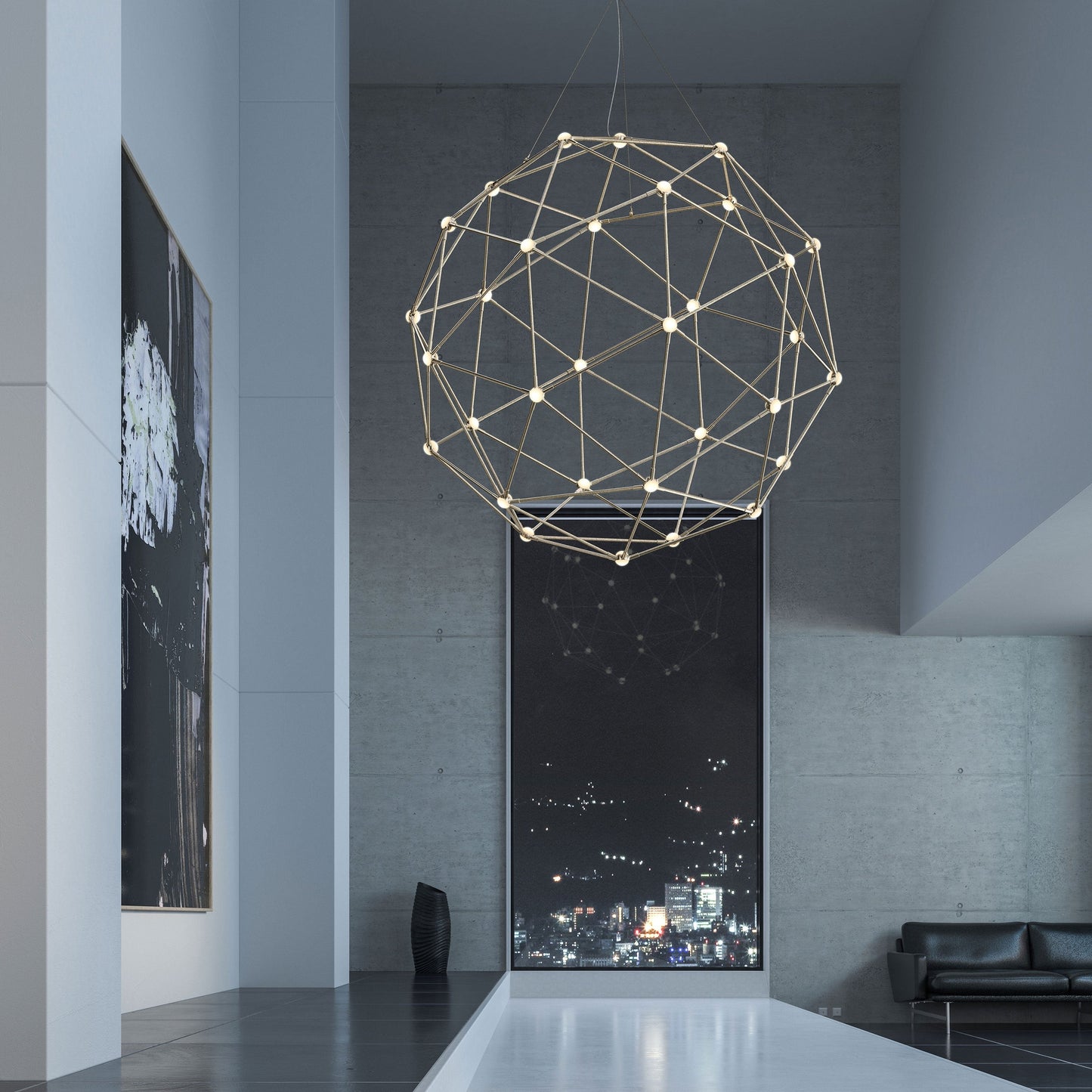 Constellation® Hedron LED Pendant Light in living room.