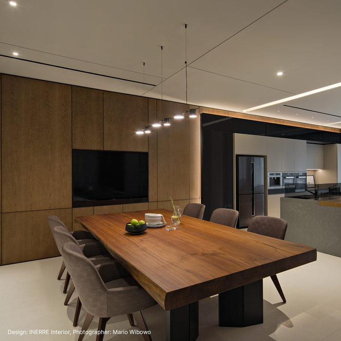 Counterpoint™ Linear LED Pendant Light in dining room.
