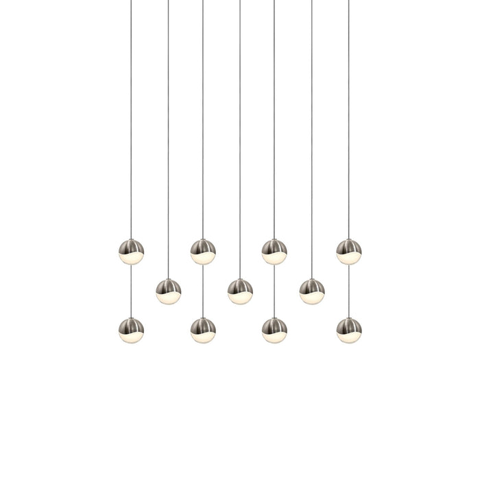 Grapes® 11-Light Rectangle LED Multipoint Pendant Light in Satin Nickel (Small).