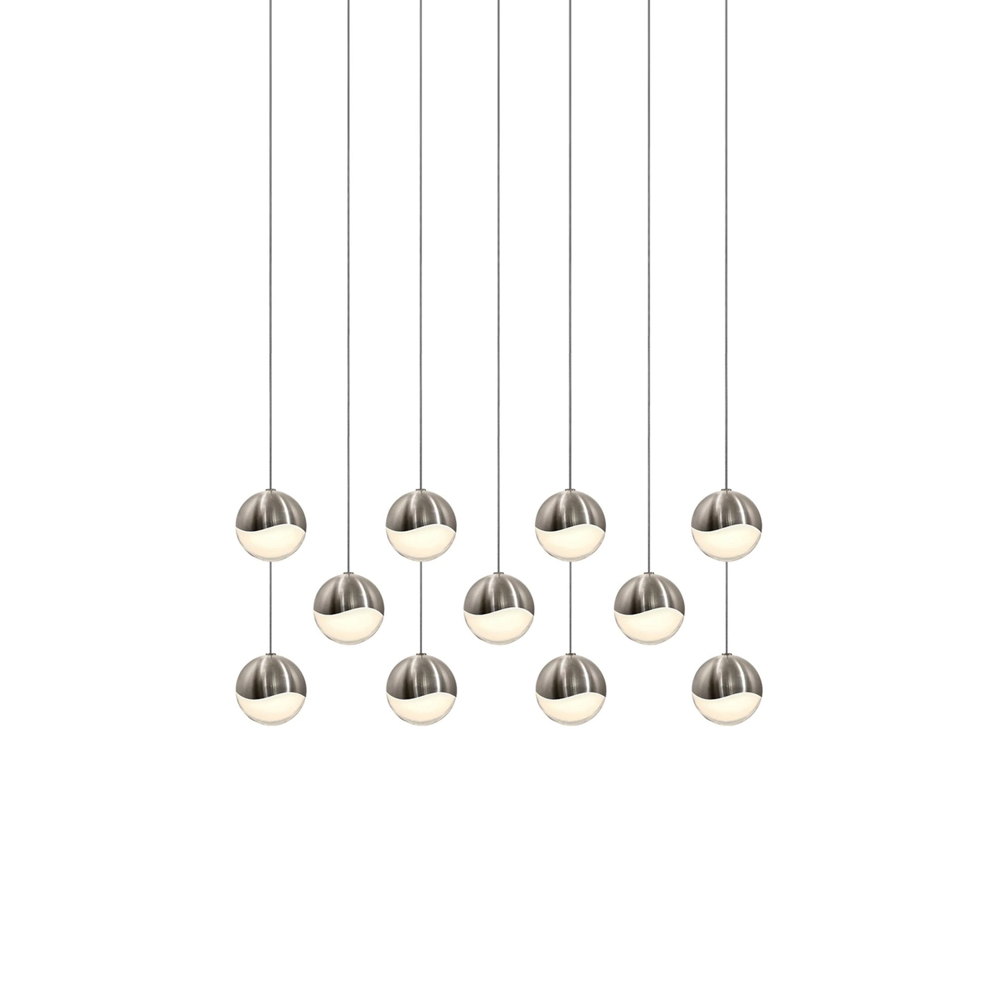 Grapes® 11-Light Rectangle LED Multipoint Pendant Light in Satin Nickel (Medium).