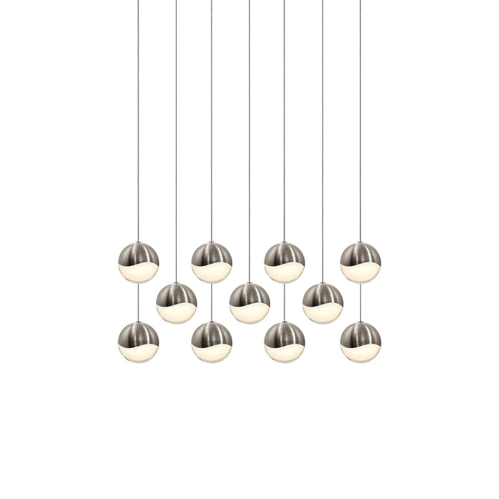 Grapes® 11-Light Rectangle LED Multipoint Pendant Light in Satin Nickel (Large).