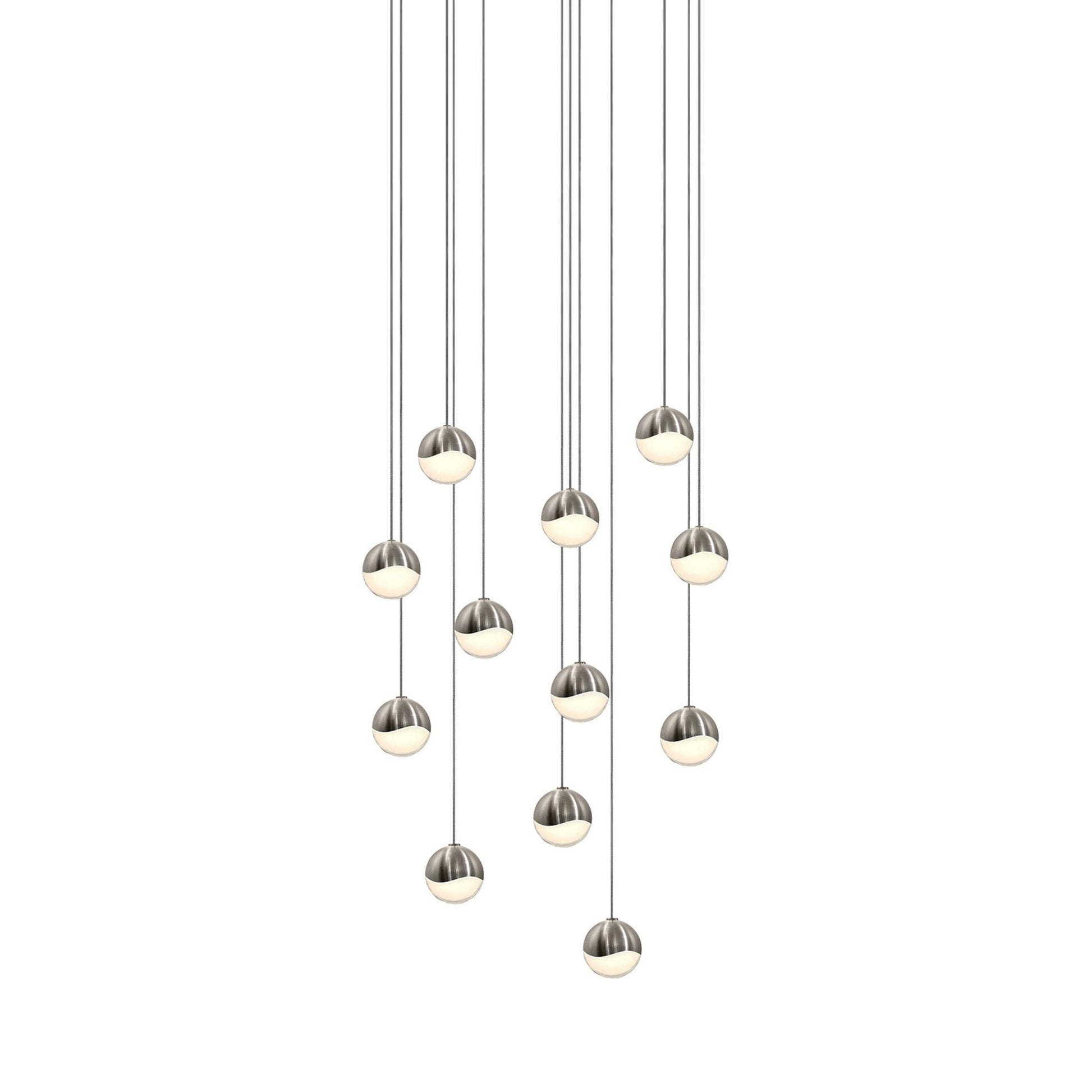 Grapes® 12-Light Round LED Multipoint Pendant Light in Satin Nickel/Small Bulb.