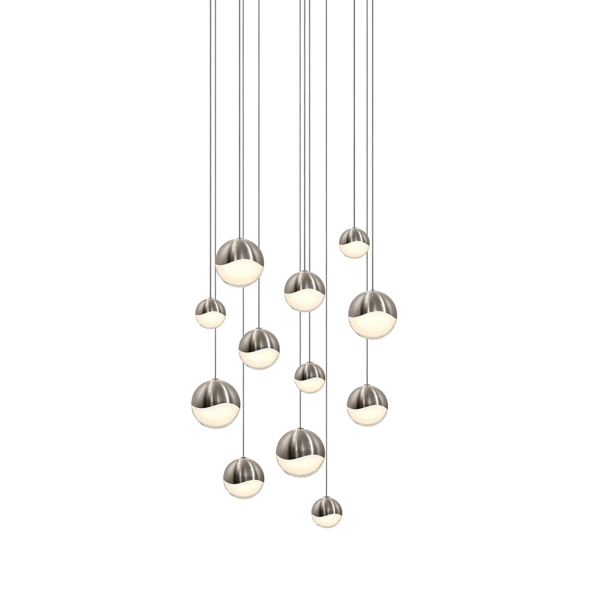 Grapes® 12-Light Round LED Multipoint Pendant Light in Satin Nickel/Assorted Bulb.