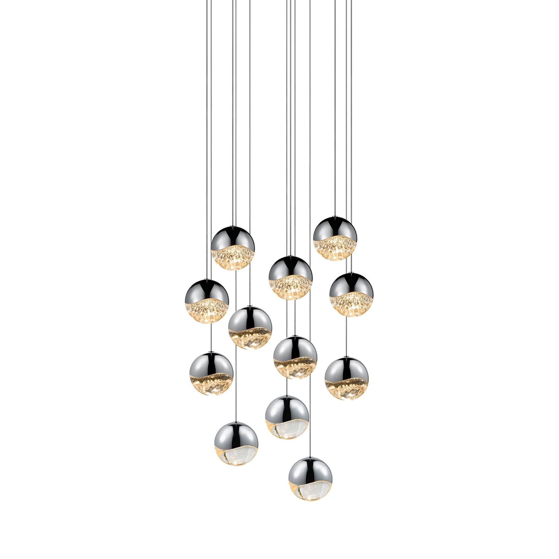 Grapes® 12-Light Round LED Multipoint Pendant Light in Polished Chrome/Large Bulb.