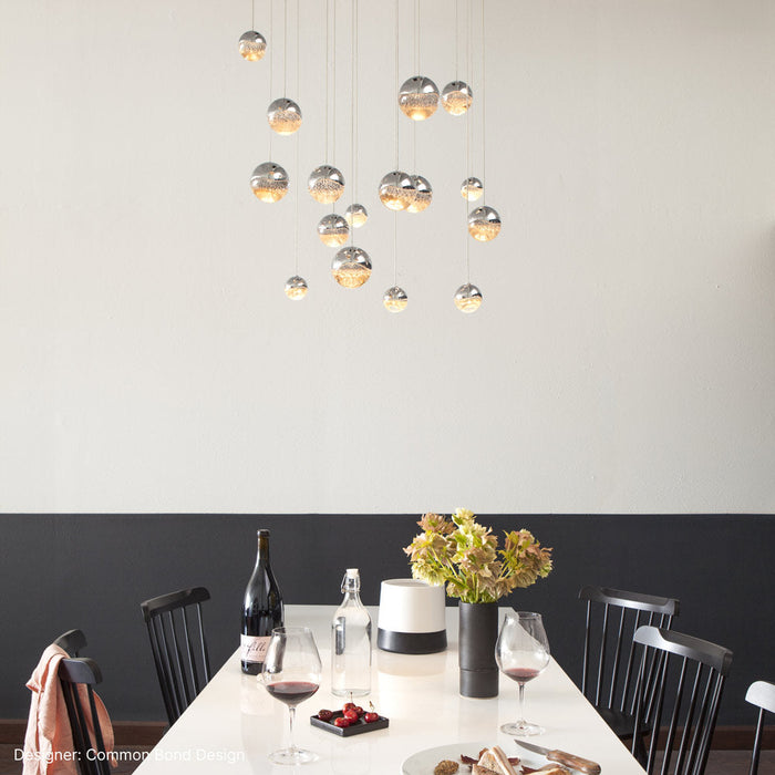 Grapes® 16-Light Square LED Multipoint Pendant Light in dining room.