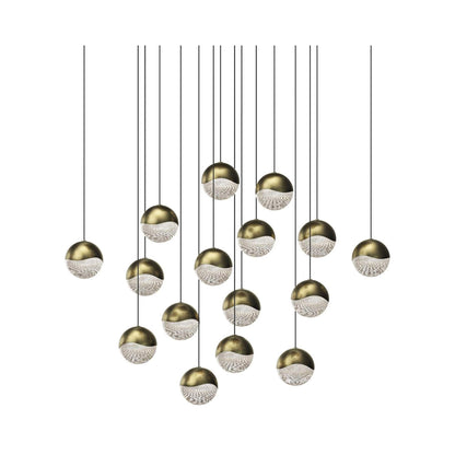 Grapes® 16-Light Square LED Multipoint Pendant Light in Brass /Large.