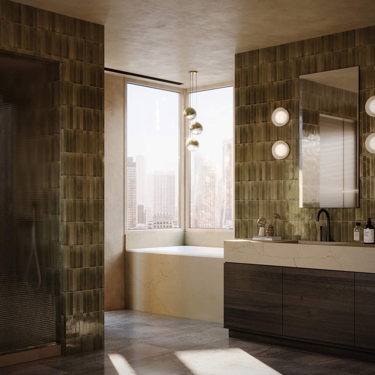 Grapes® LED Multipoint Pendant Light in bathroom.